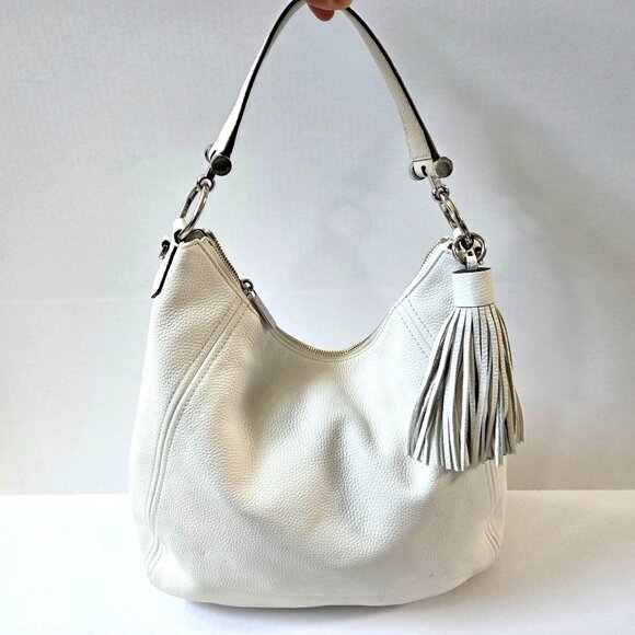 Michael Kors Purse Off White Frances Pebble Grain Leather Hobo Shoulder Bag - Picture 1 of 16